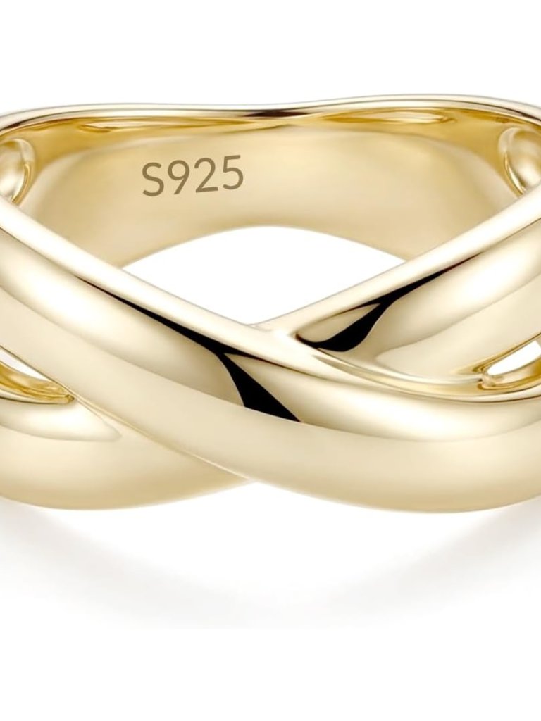 Women's Statement Ring Chunky 14k Gold Plated 925 Sterling Silver, Elegant Inter